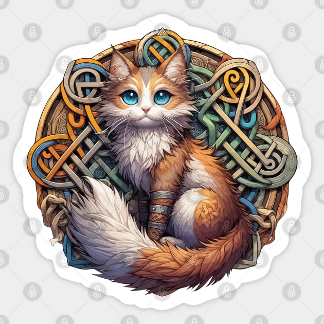Funny Viking Warrior Cat Norse Mythology Anime Sticker by TomFrontierArt